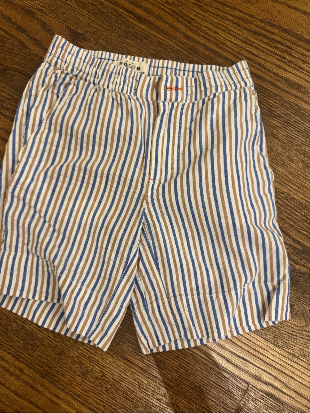 Mini Boden Blue and Brown Striped Kid’s Cotton Shorts
